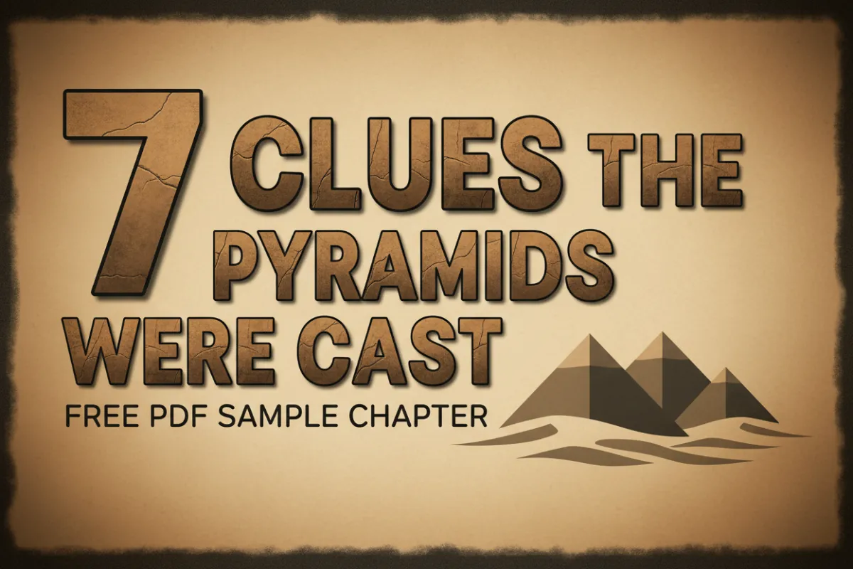 Preview cover of the free PDF sample chapter: '7 Clues the Pyramids Were Cast' on a sand-toned background