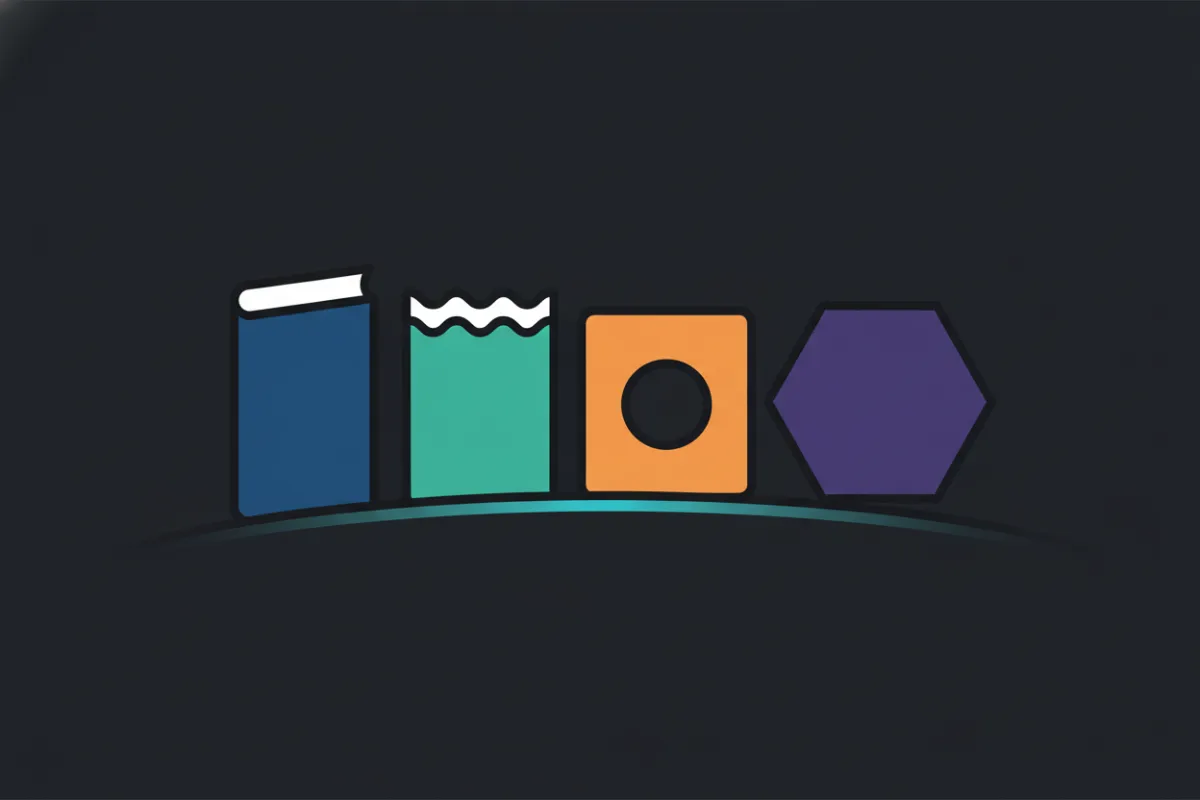 Small, simplified sidelong vector mockup of the four-book series used as a footer graphic, stylized and unique from the hero mockup.