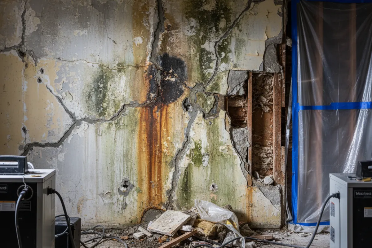 Signes de dommages et étapes de restauration après sinistre, sans visages