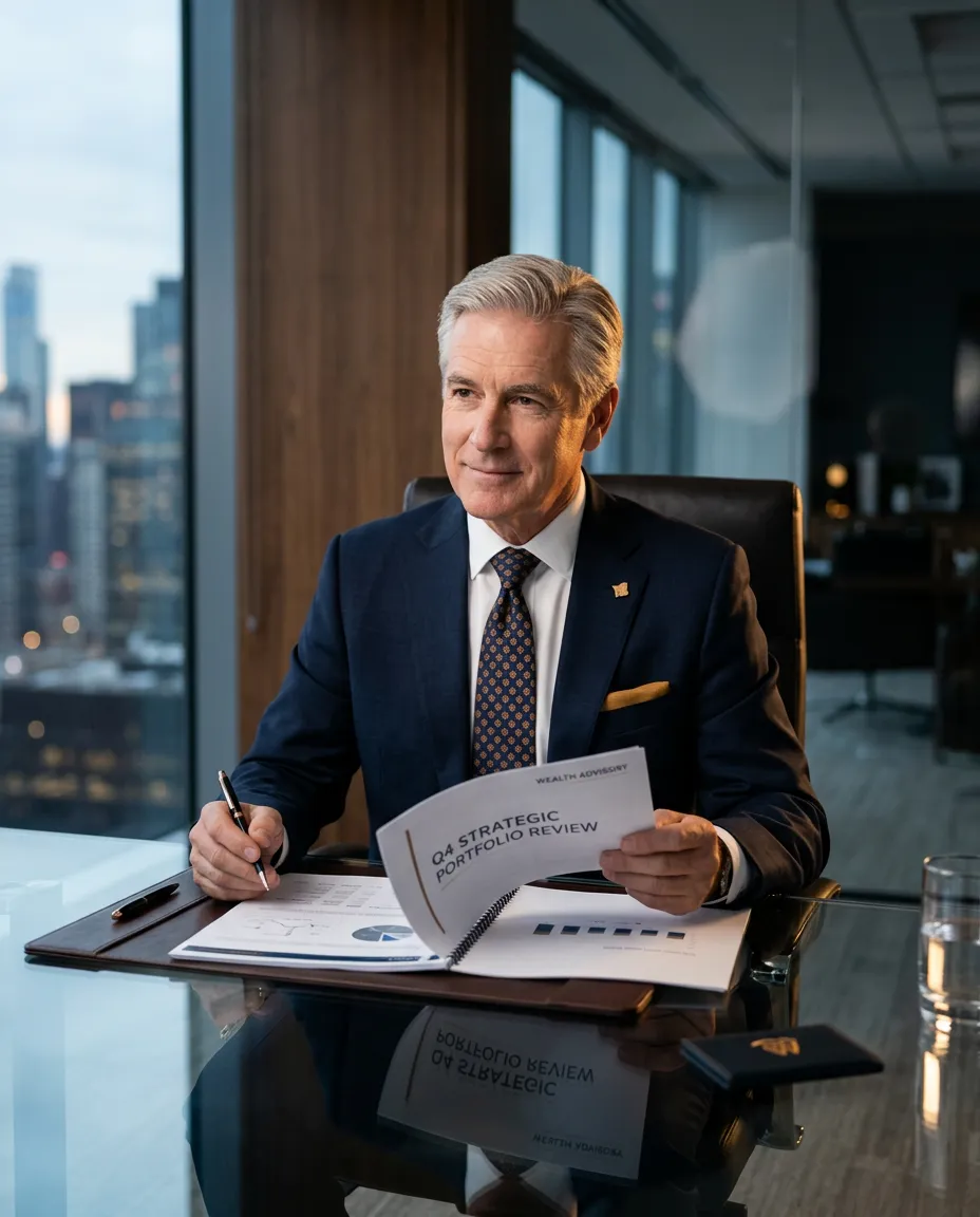 Middle America Financial senior wealth advisor reviewing portfolio documents