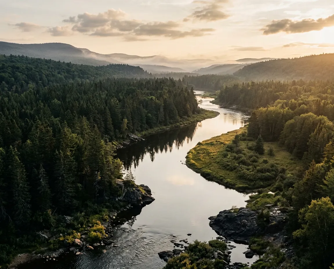 Scenic North Country outdoor wilderness along the Androscoggin River valley