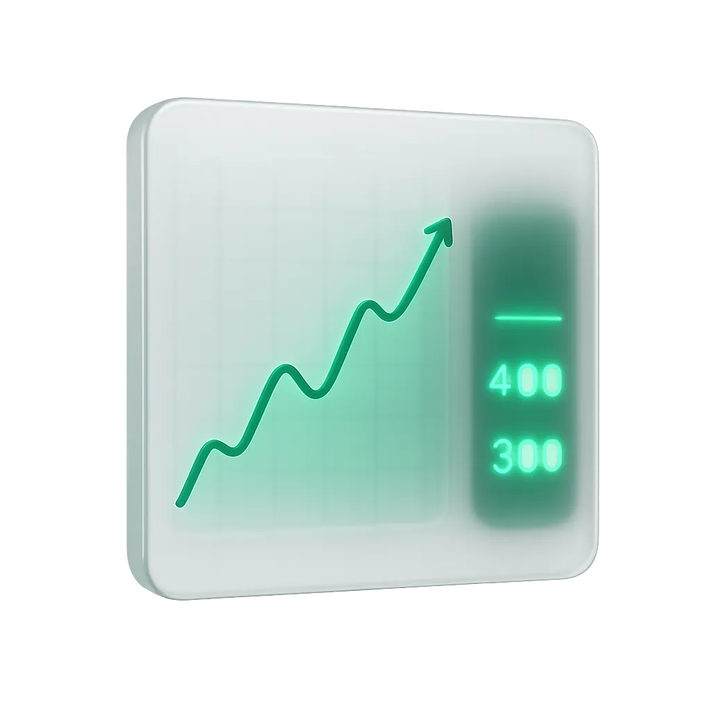 Glass Dashboard Panel showing automated growth charts and ROI metrics