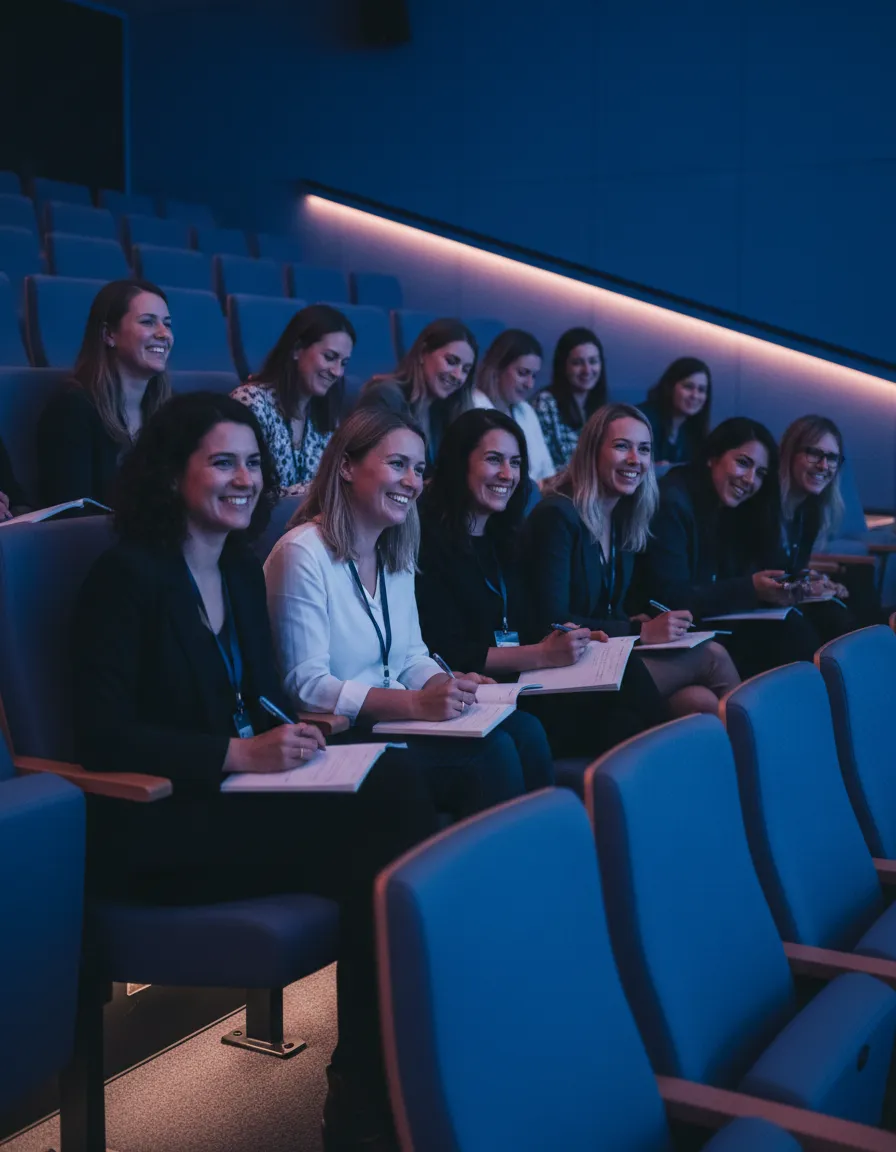 Engaged audience listening and taking notes