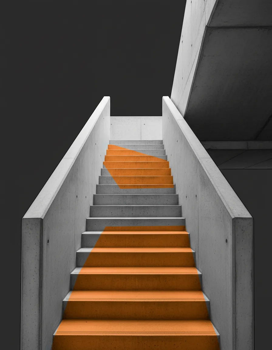 Desaturated, minimalist visual representing long-term Reddit expansion with high contrast orange overlays