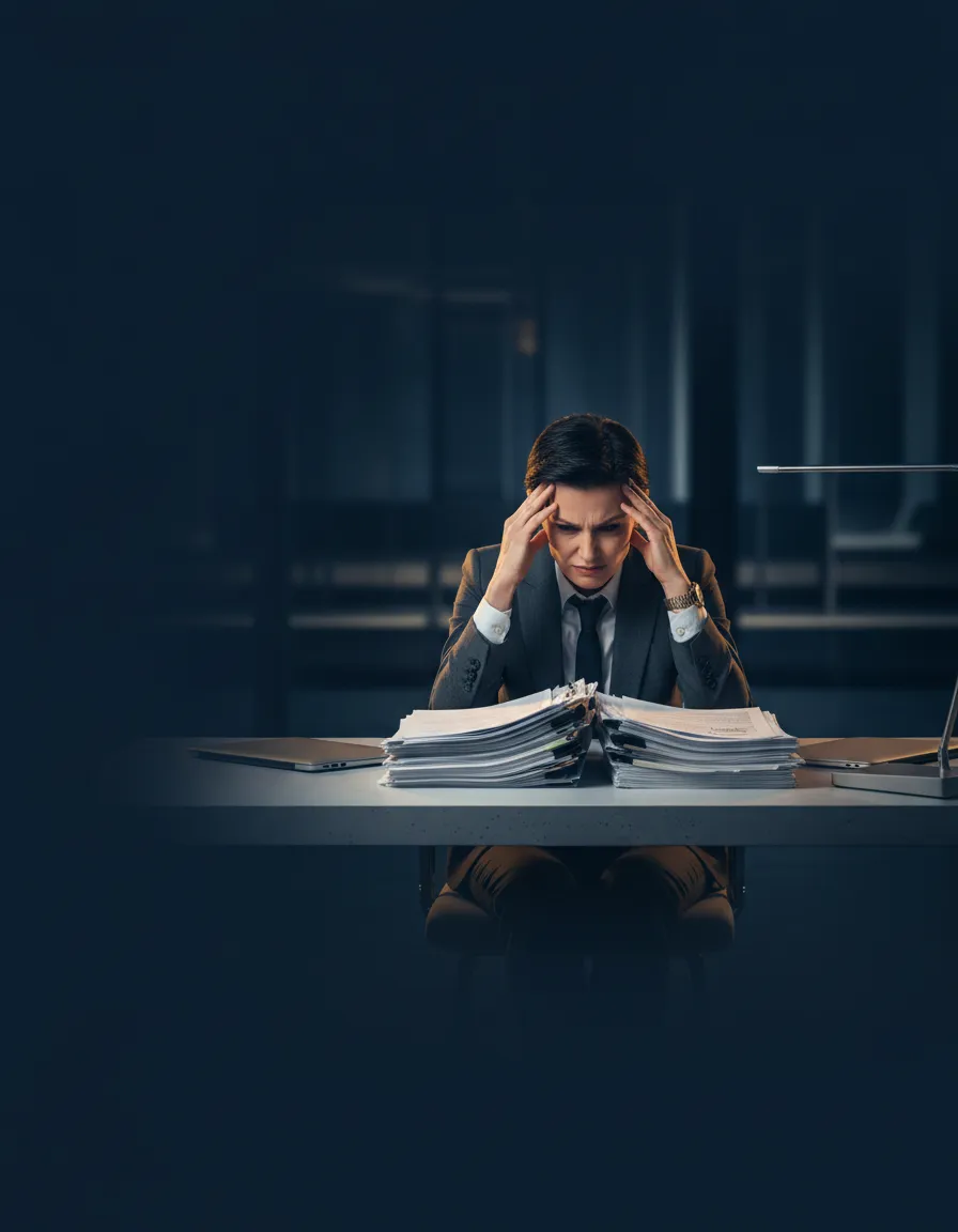 An executive looking stressed, highlighting the bottleneck problem.