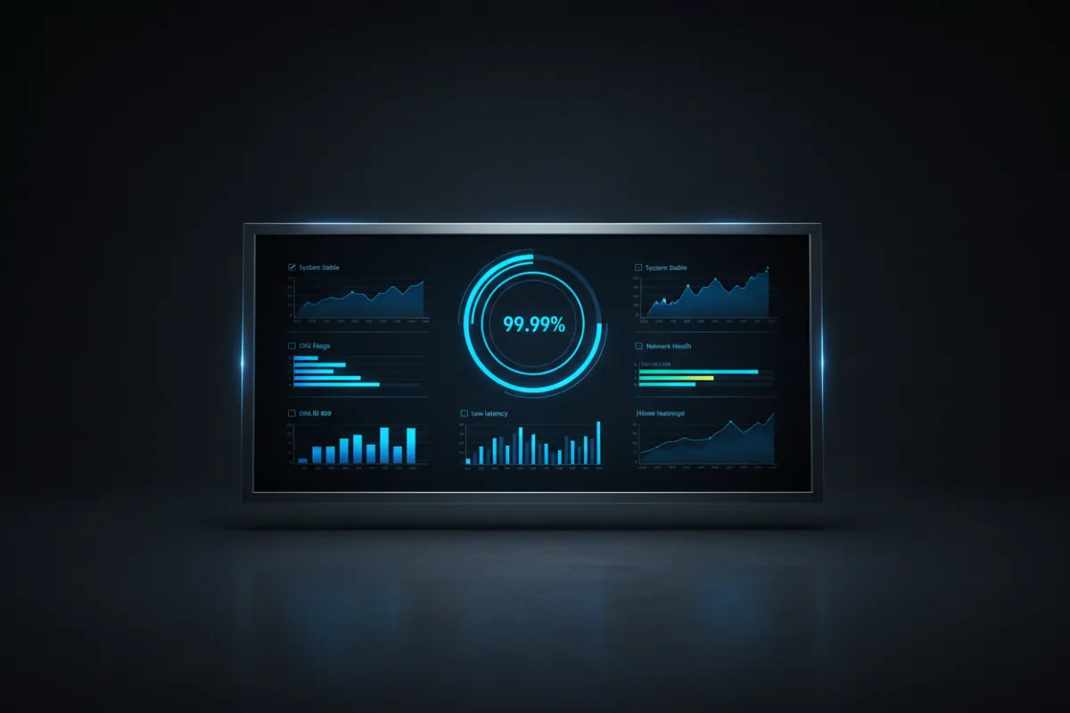 Dashboard showing high server performance and uptime