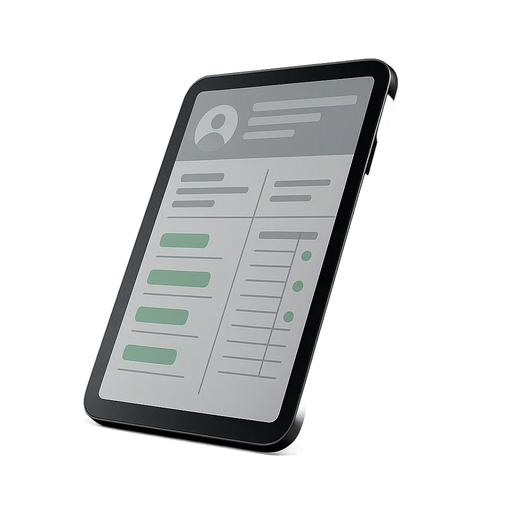 Sleek 3D tablet mockup displaying the D.I.C.E. Hub digital compliance binder interface