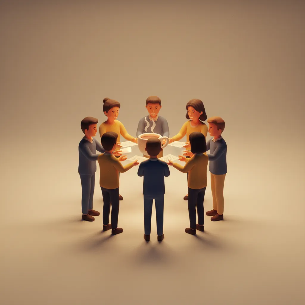 A warm, subtle illustration representing community support and paying it forward