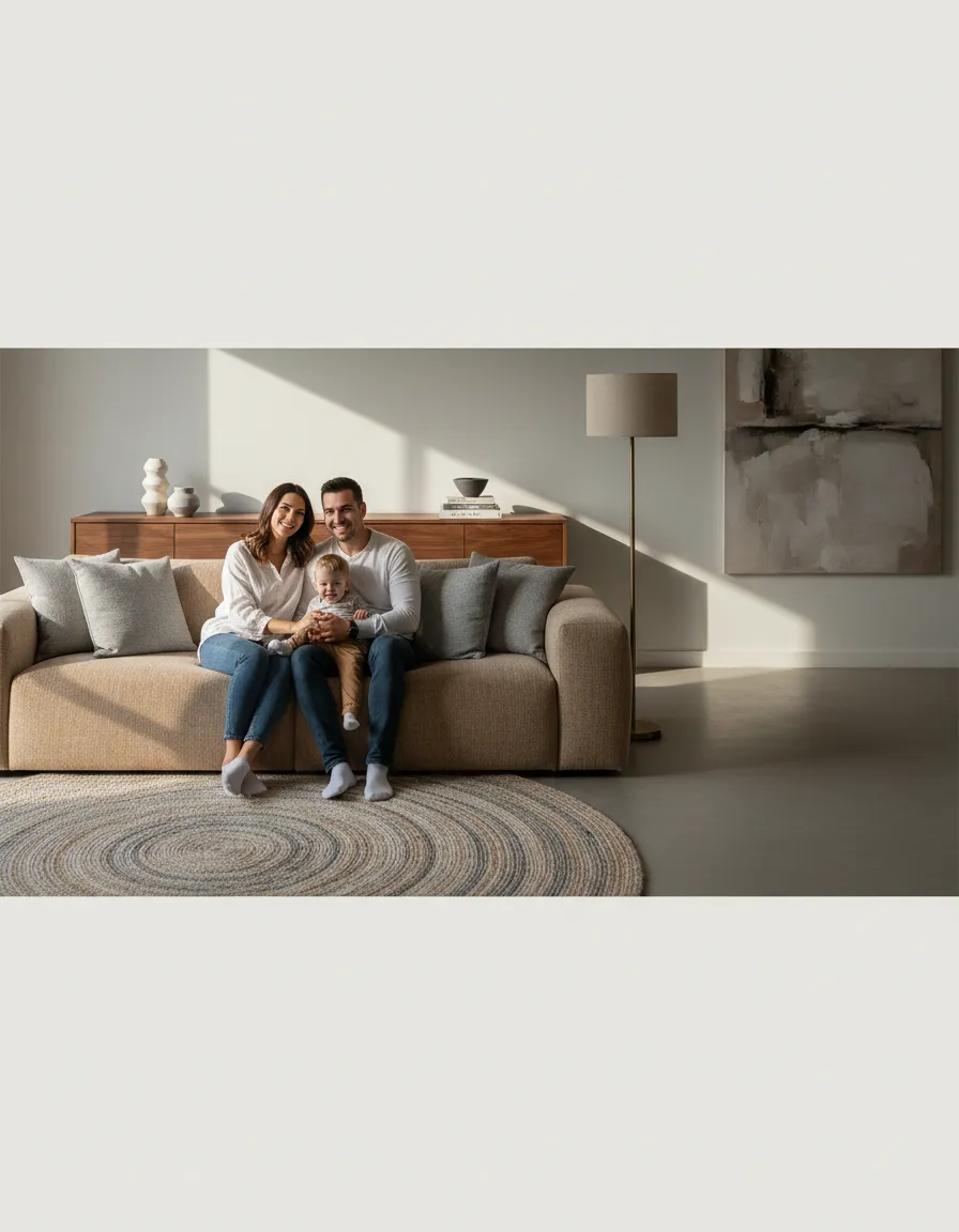Family enjoying their modern living space with House of Moore furniture