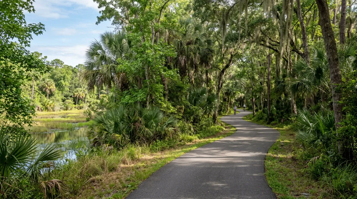 Nature trail in Celebration, Florida — scenic walking path through lush greenery
