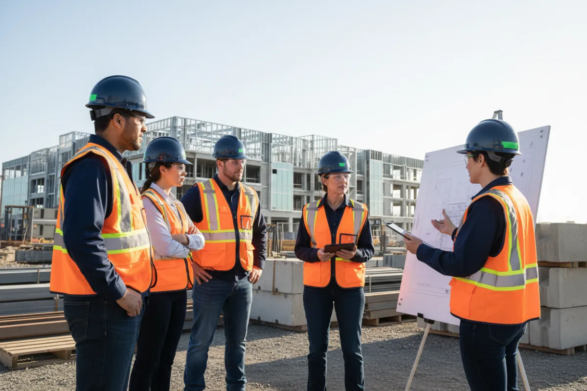 Commercial safety meeting at Bay Area Activo jobsite