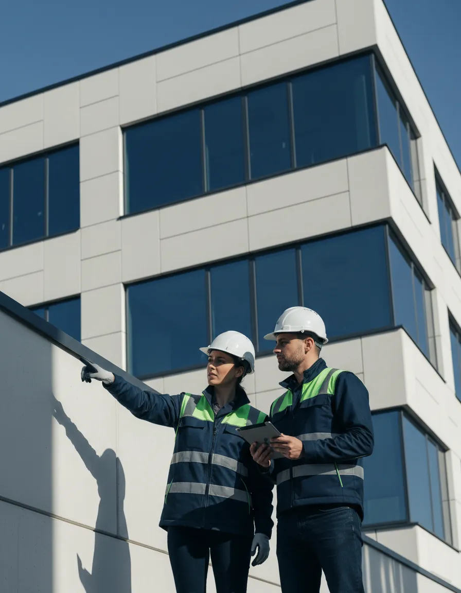 Project managers inspecting completed commercial work for quality assurance