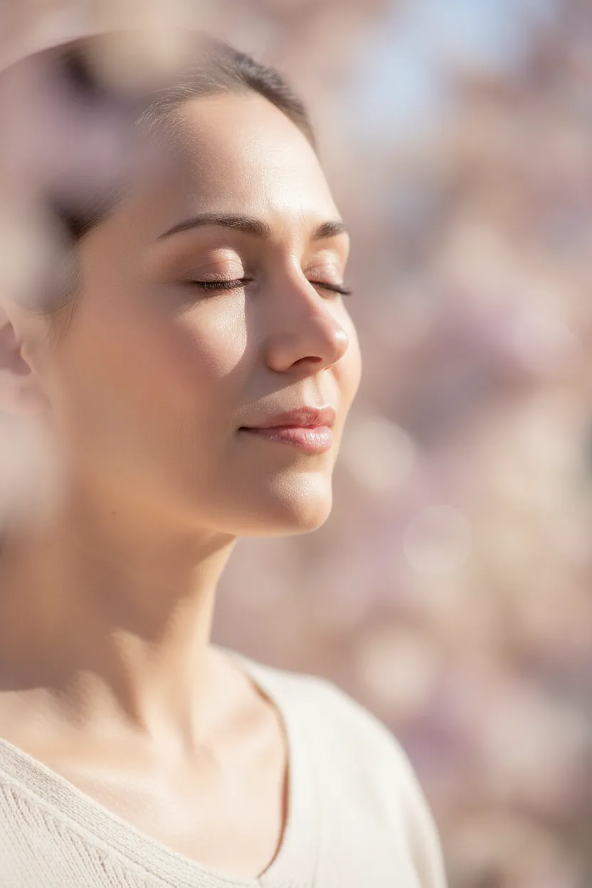 Modern professional female wellness coach in a calming studio, soft natural light, warm neutral palette, approachable and confident—holistic wellness, vitality, and joyful living