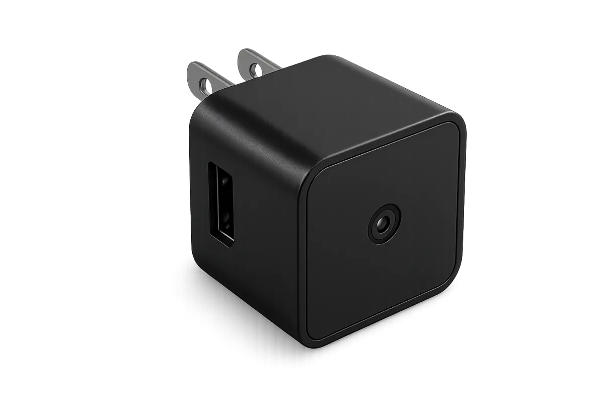 Hyper-realistic hidden camera charger product render