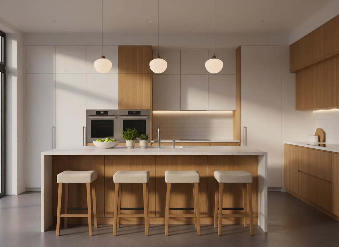 Renovated open-concept kitchen with island seating