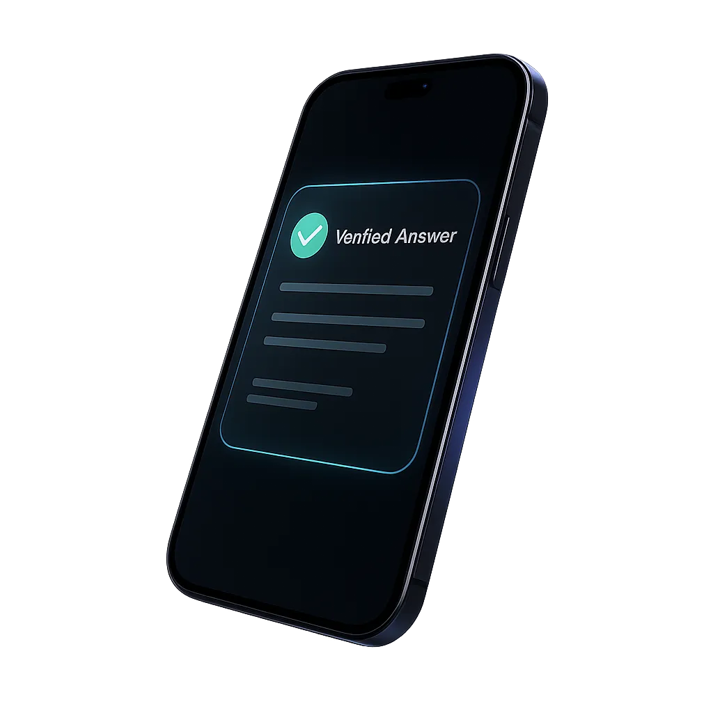 Verified Answer Snippet mockup on a modern smartphone, representing future AI and voice search optimization.