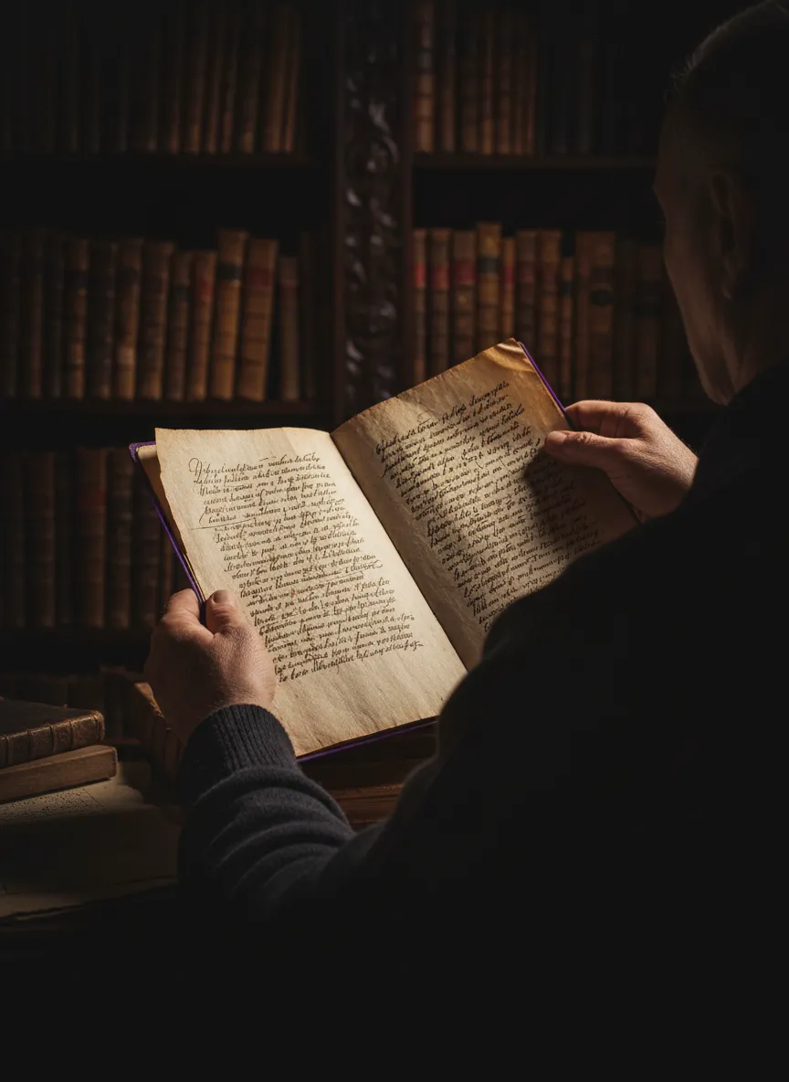 Scholar examining ancient Paleo-Hebrew texts