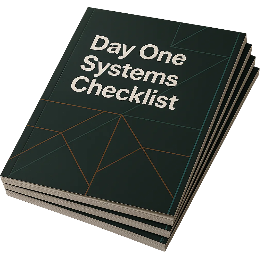 Day One Systems Checklist 5-page PDF document 3D mockup