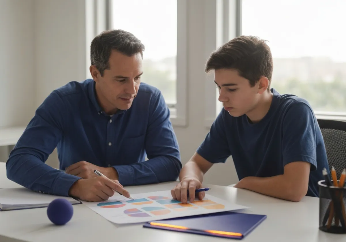 Student taking a diagnostic assessment with an encouraging tutor