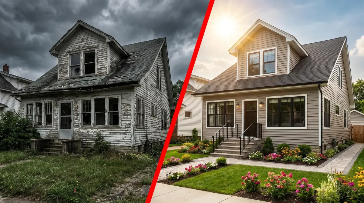 Before and after property renovation