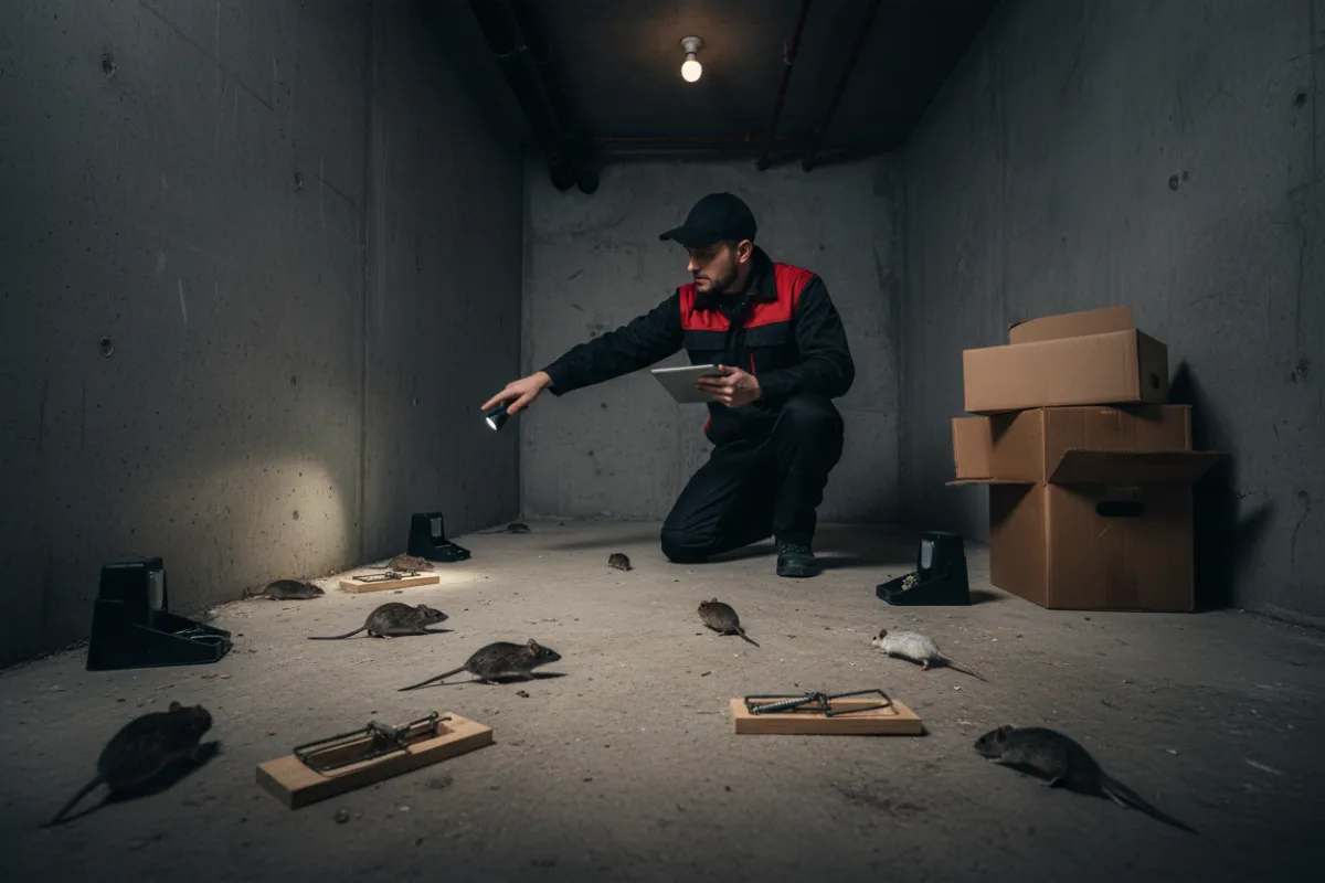 Rodent extermination and control (mice, rats) — traps, bait stations, inspected attic/utility area