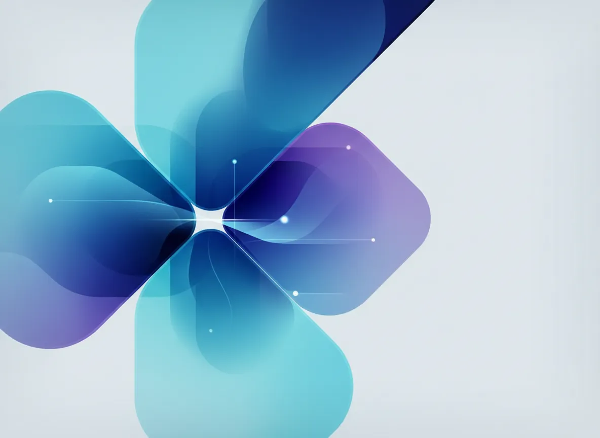 Composición abstracta en tonos aqua y azul representando estrategia y creatividad