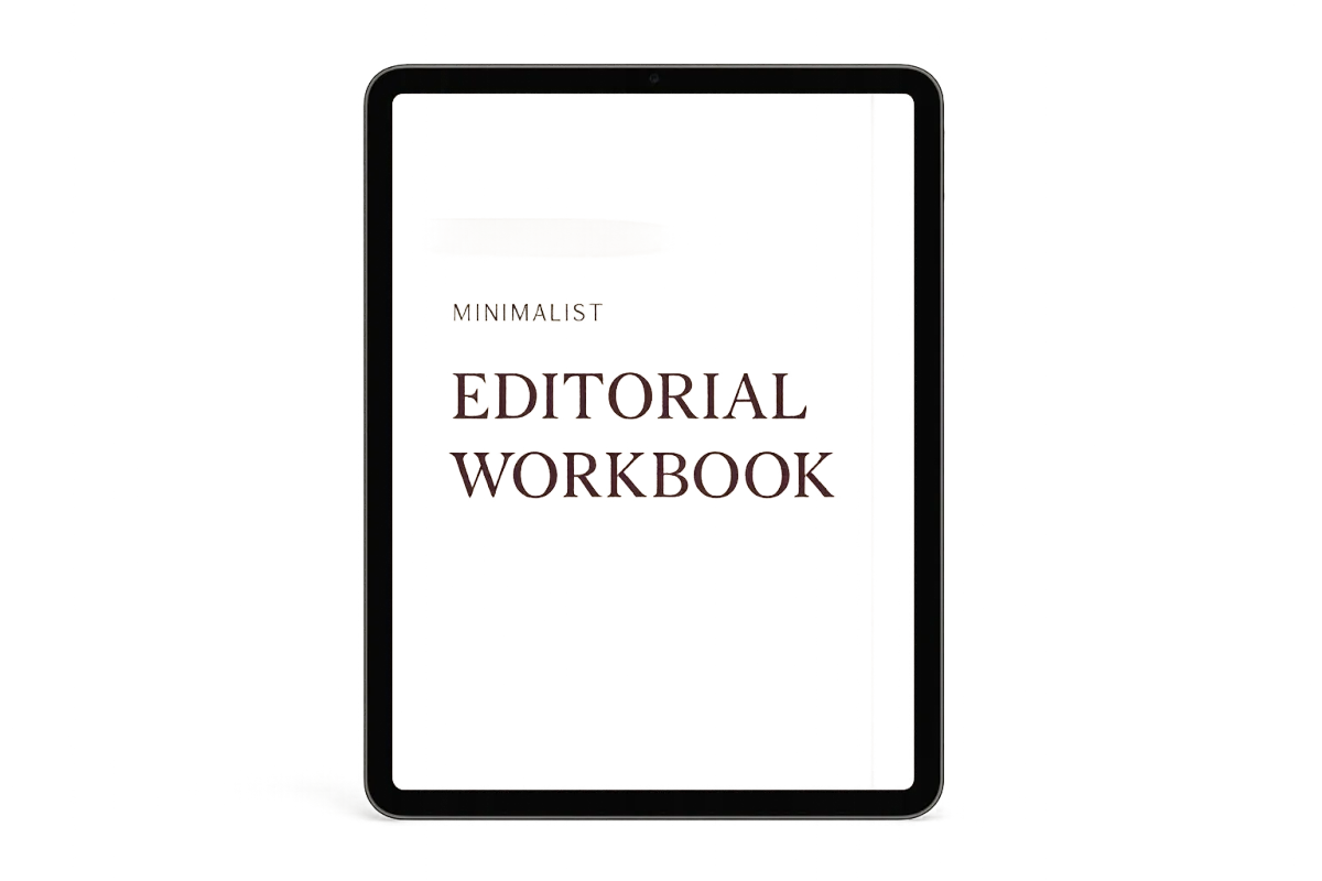Digital workbook mockup on tablet display showing structured financial prompts