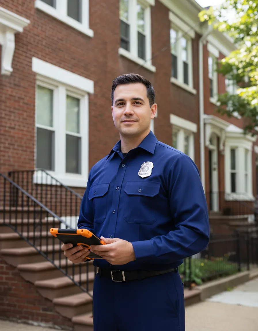 Professional Absolute Lead Safe Testing inspector outside a historic Philadelphia property