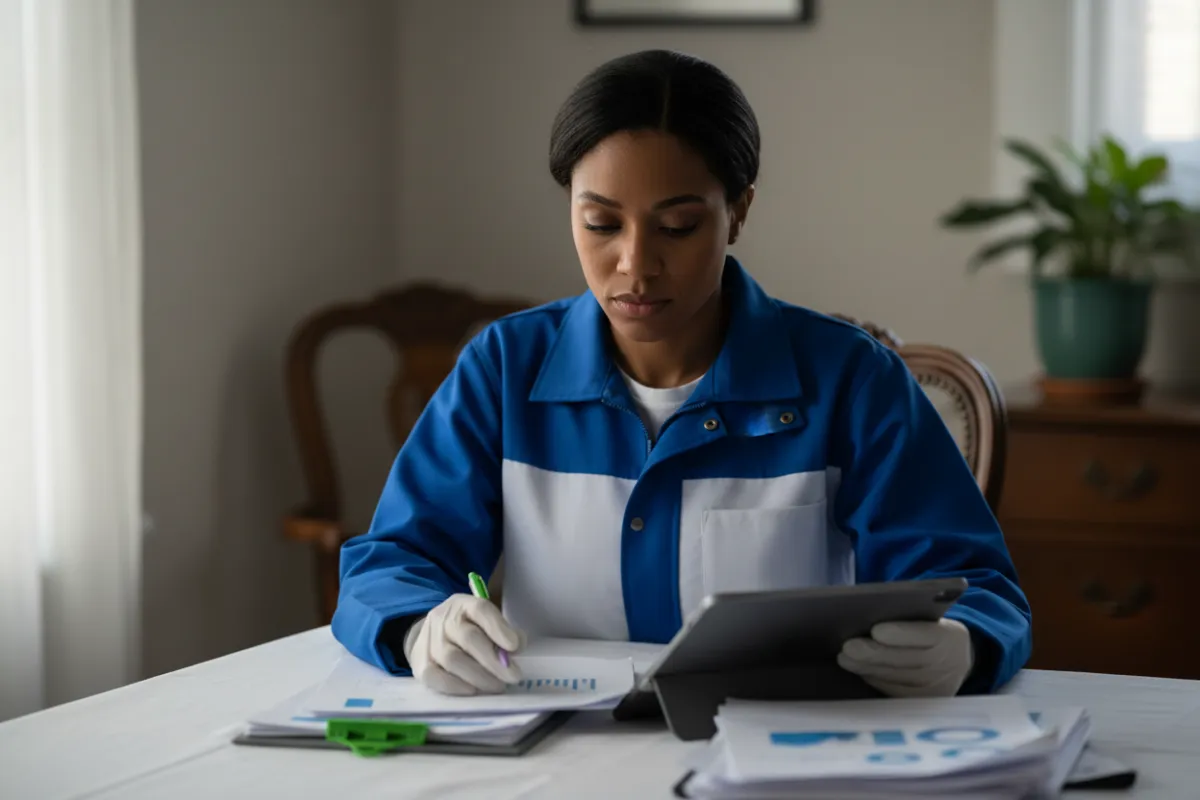 Professional lead inspector reviewing compliance documentation