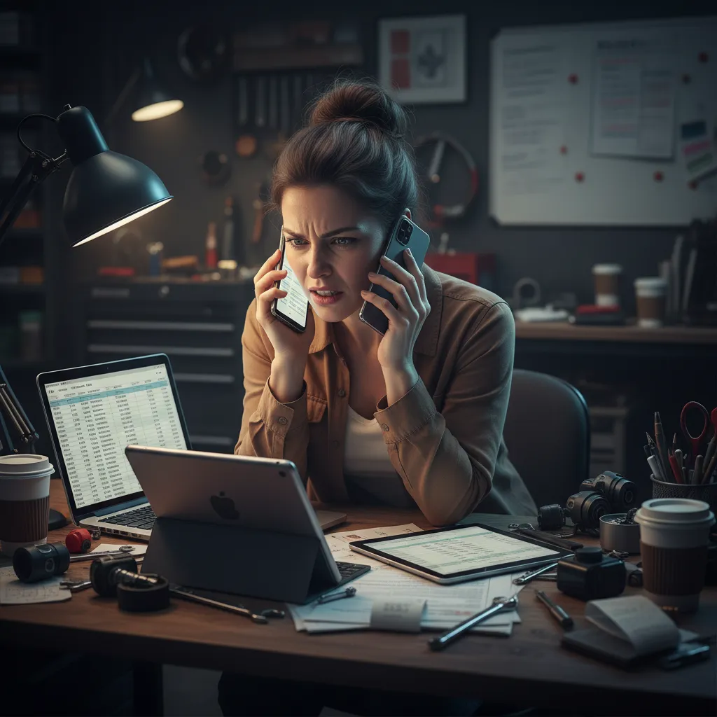 Stressed business owner overwhelmed with manual follow-ups