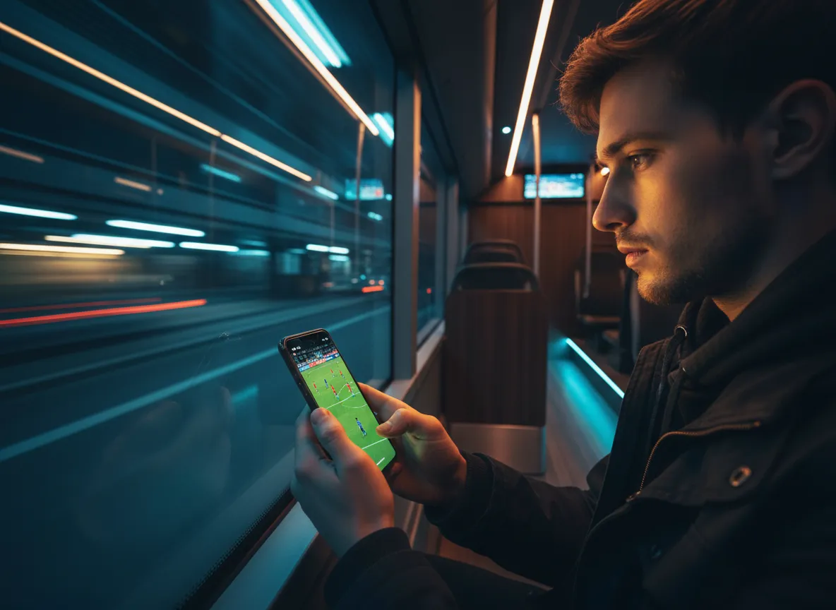 Persona viendo partido en su celular en transporte público con DIGITV IPTV