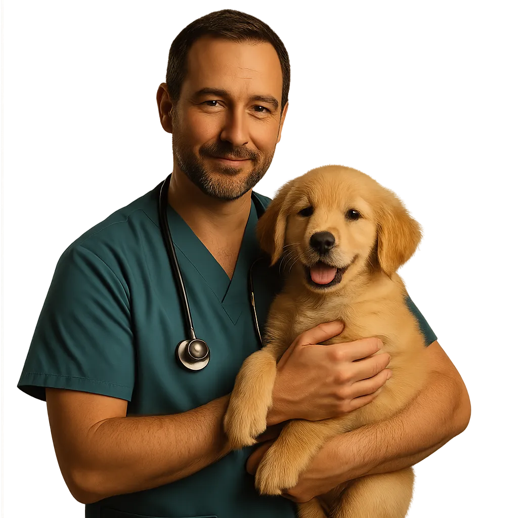 Caring veterinarian examining a pet
