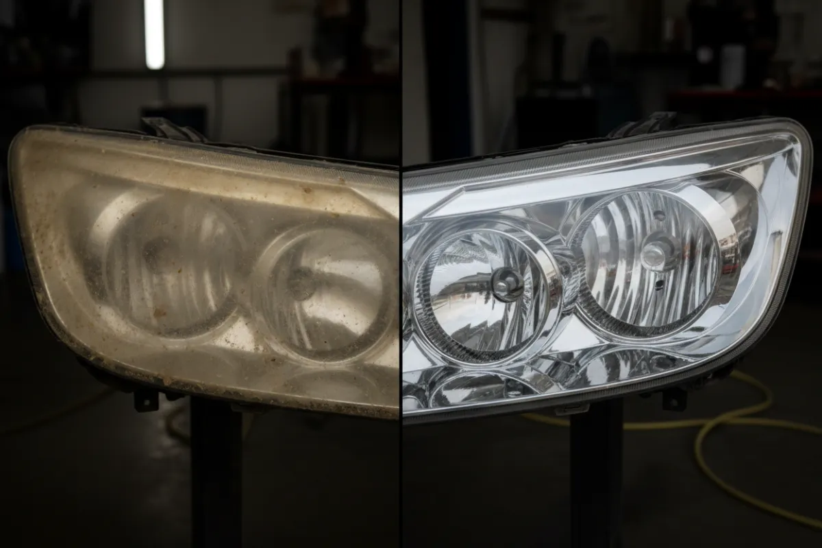 Polerka lamp — efekt przed i po