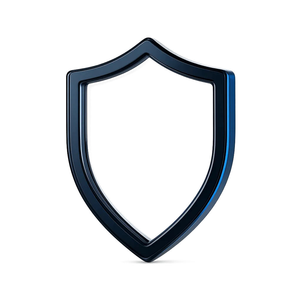 A premium 3D icon of a glass security shield representing data protection