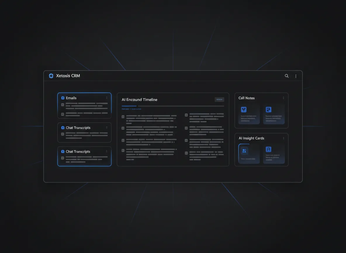 Xetosis CRM timeline and AI insights preview