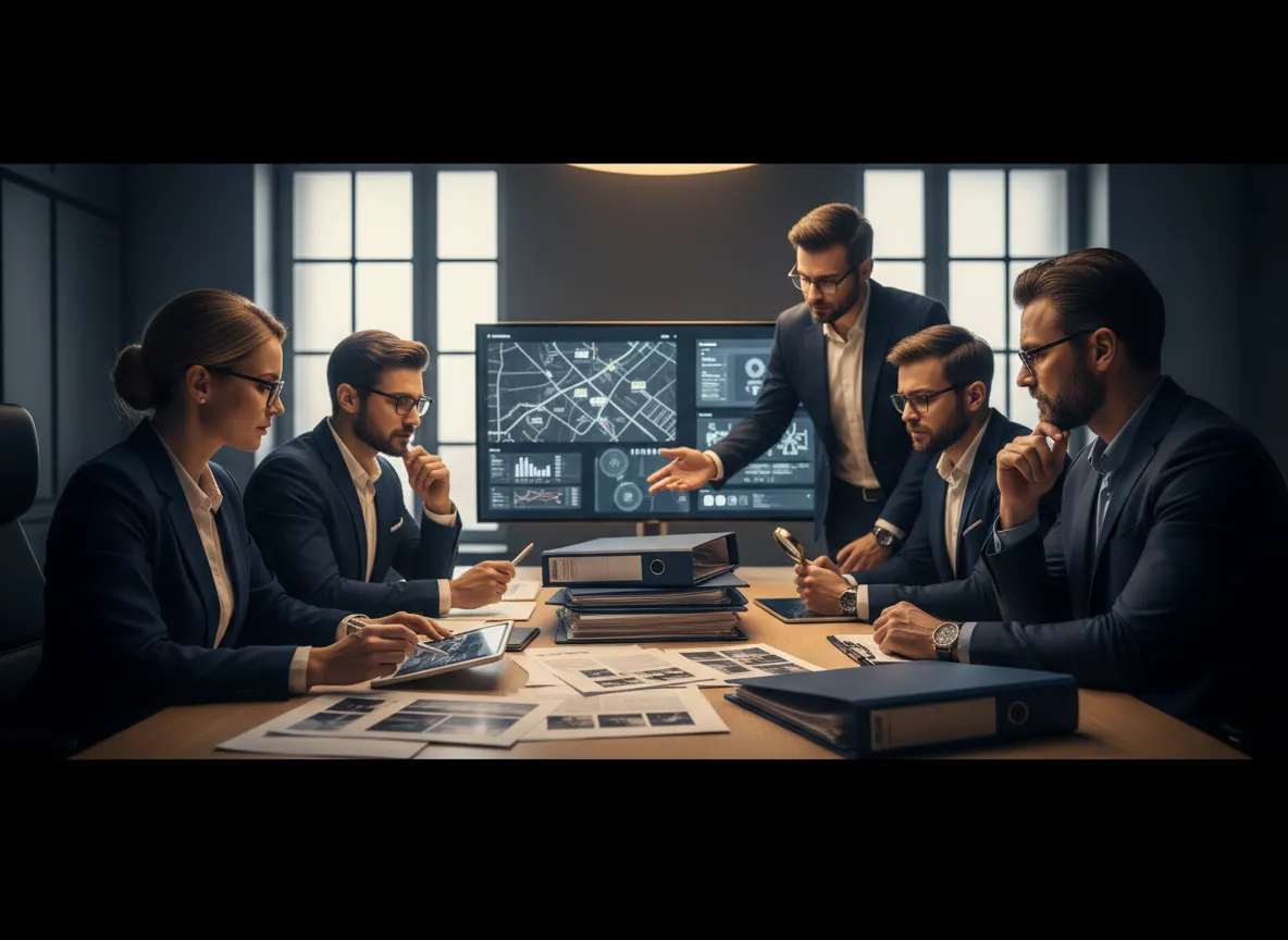 Legal professionals analyzing a complex motor accident case file