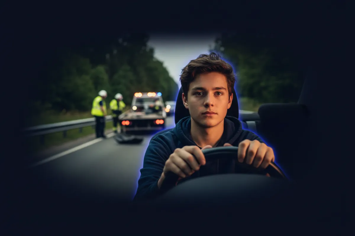 Teen driver in a car accident scenario