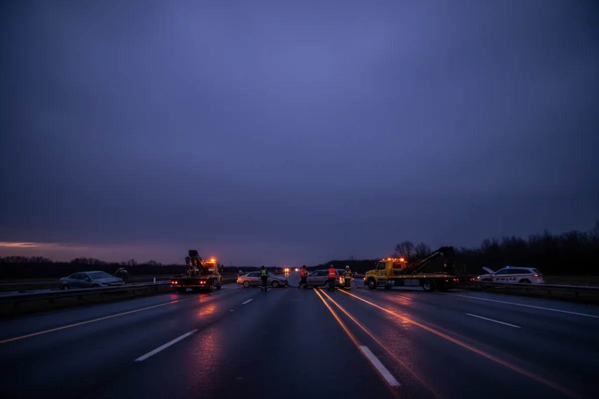 Multi-car highway accident scene