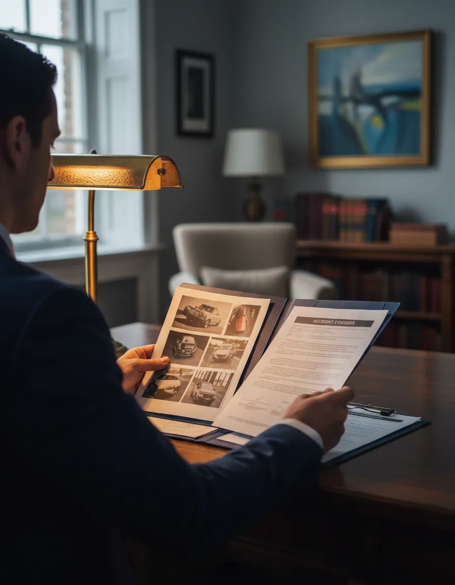 Lawyer reviewing evidence of an accident