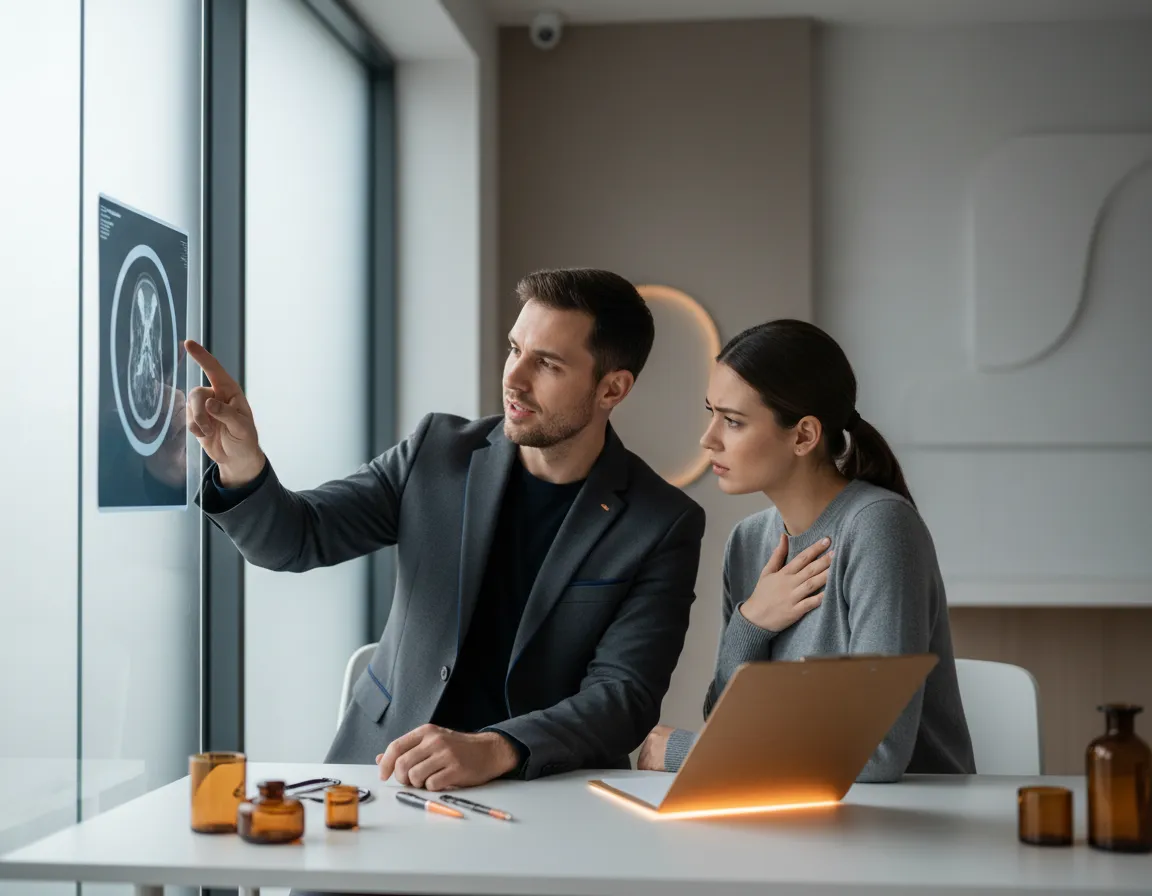 Doctor reviewing an MRI with a patient