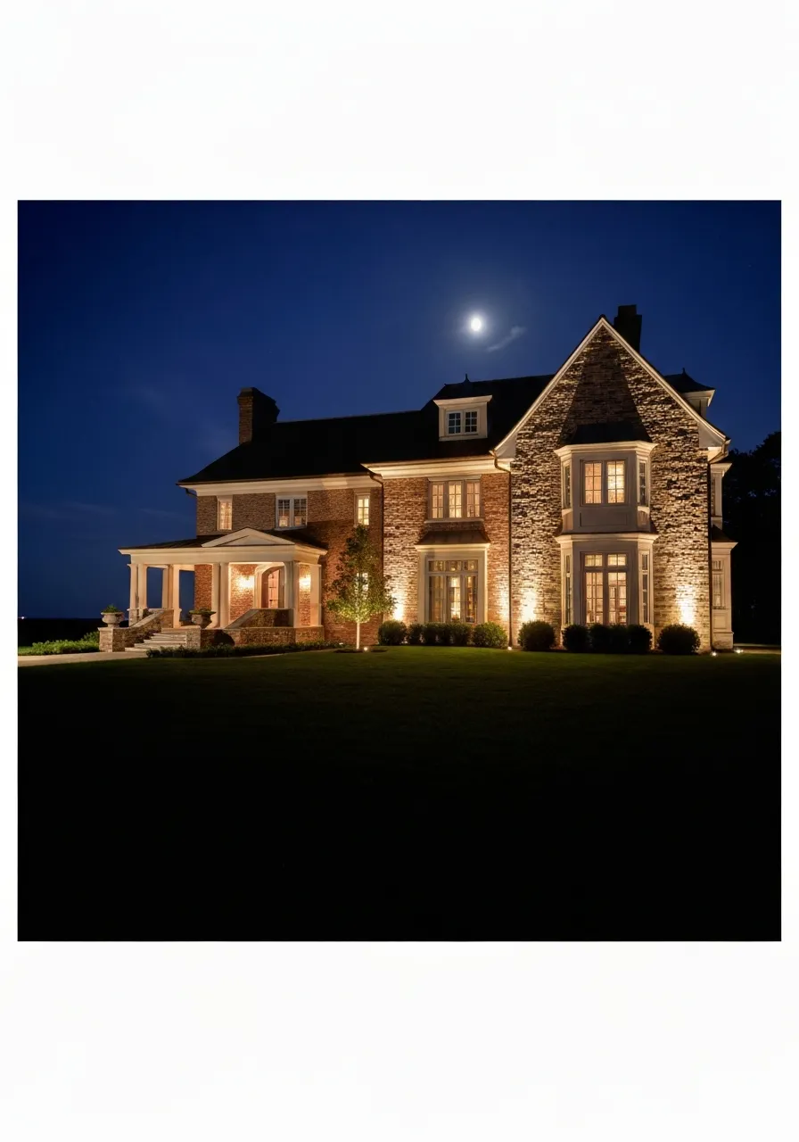 Luxurious estate lighting spanning a North Shore landscape at night