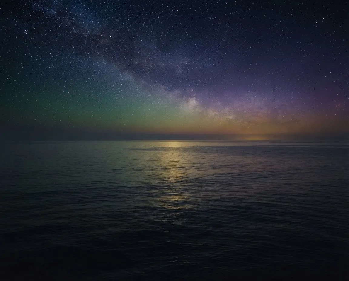 Grounded natural starlit horizon with tranquil landscape under an open sky