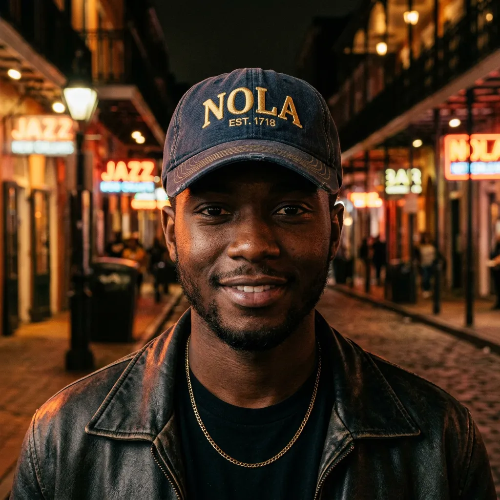 Customer portrait of Antoine P. wearing NOLA cap