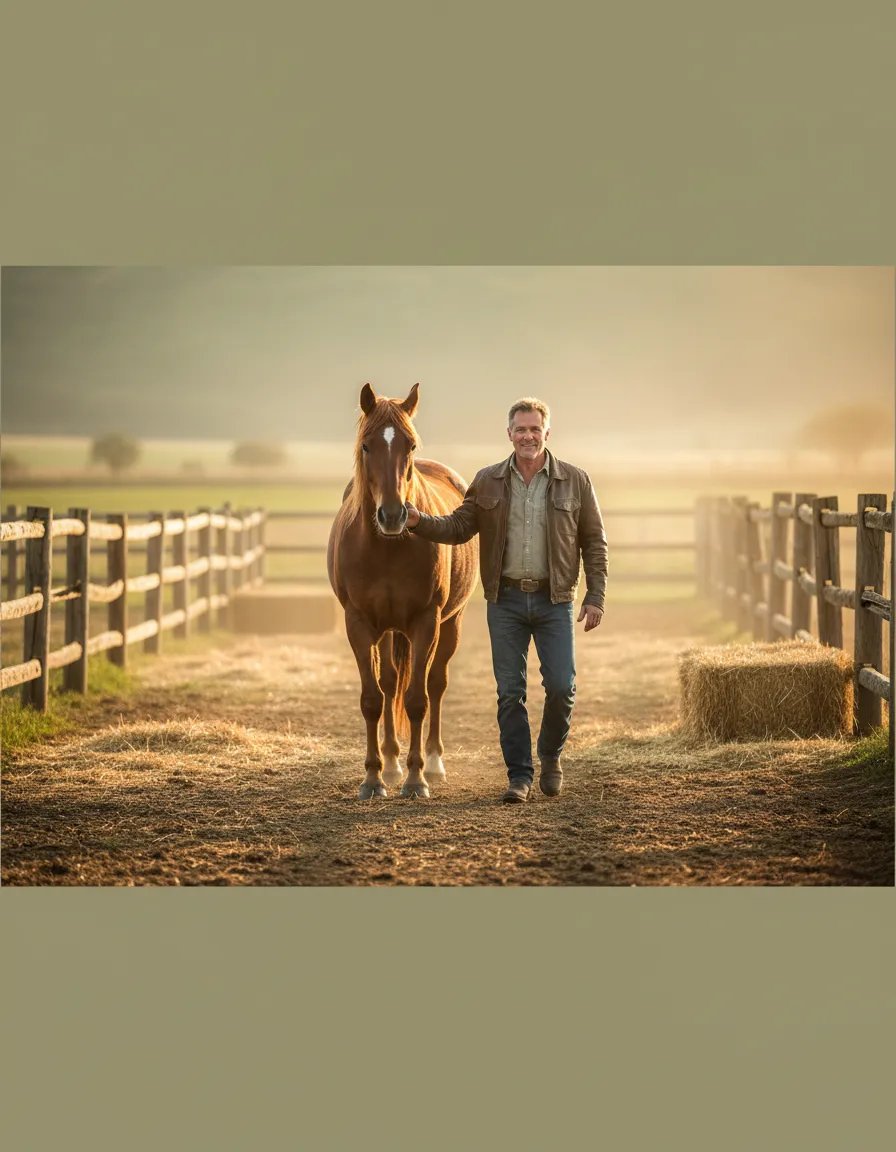 Founder walking peacefully alongside a horse in the paddock