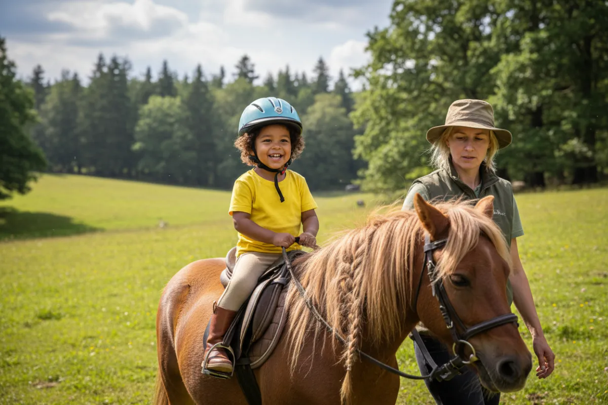 Photorealistic 4-year-old riding a horse