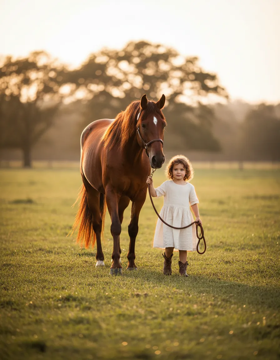 Founder as a child with her first horse