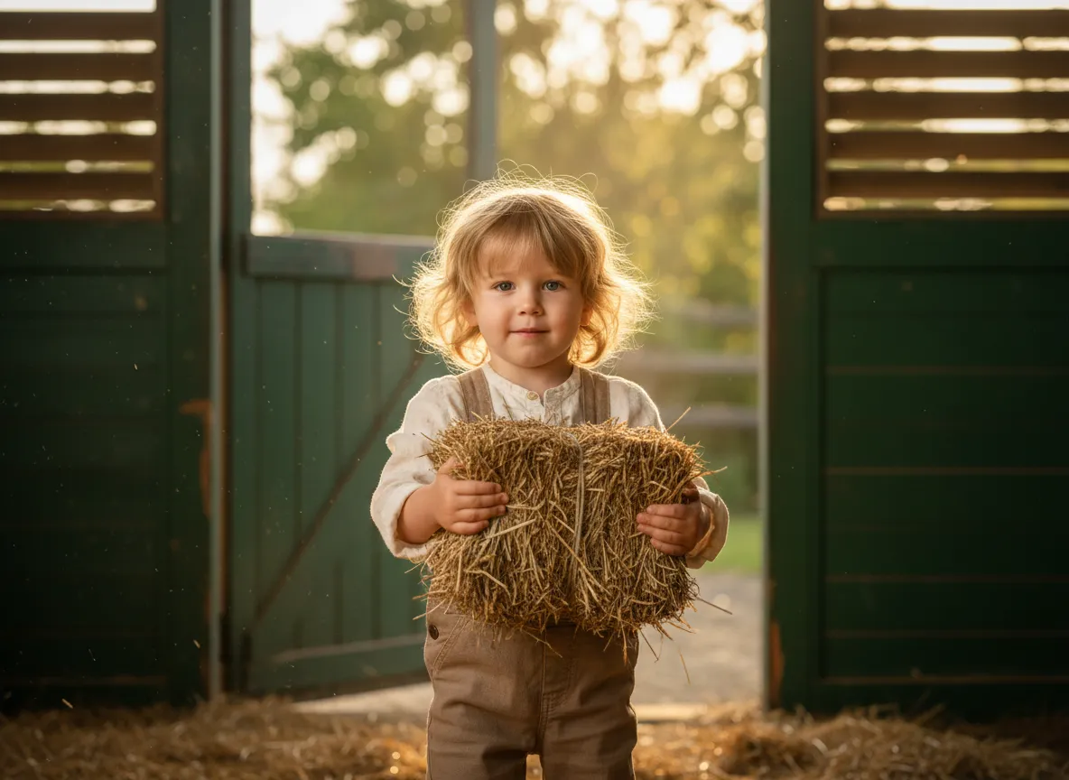A child responsibly grooming a horse