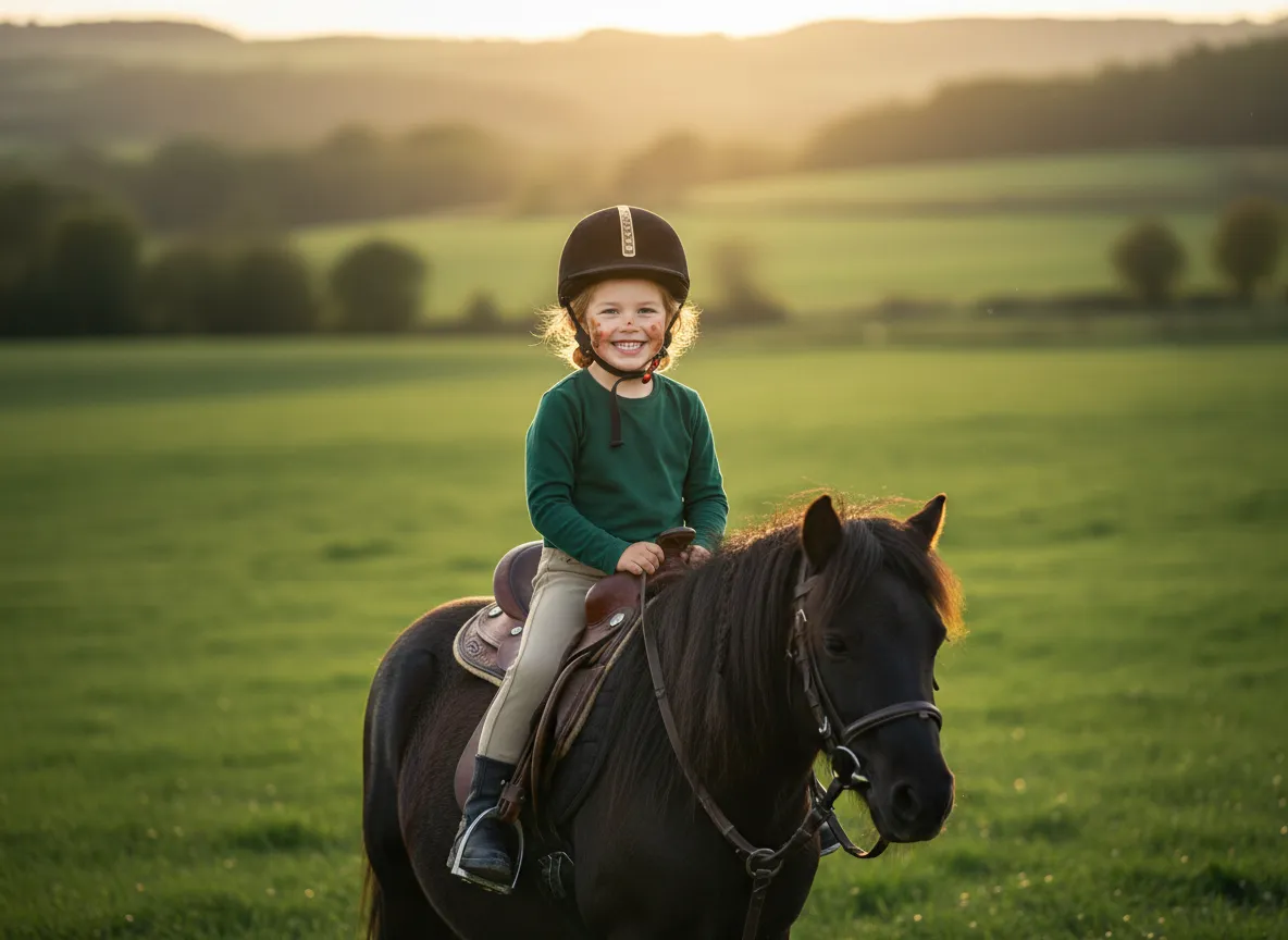 A child proudly sitting tall in the saddle