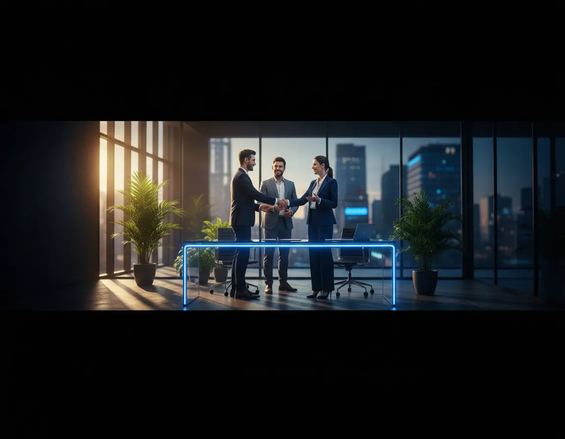 Professionals discussing high-ticket opportunities in a modern workspace