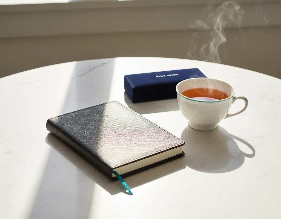 Senior writing down passwords securely in a notebook